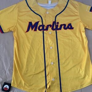 Yellow Marlins Mens Baseball Jersey